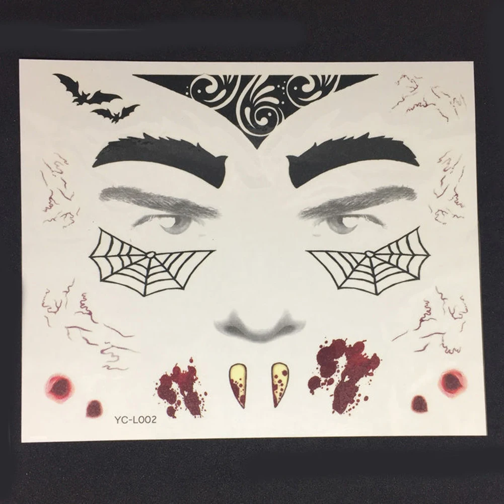 New Halloween Fake Tattoo Face Sticker Masquerade Cosplay Body Art Makeup PropWaterproof Mask Sugar Skull Tattoo Beauty Sticker