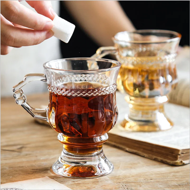 Ins French Retro Small Glass Cup Amber Transparent Goblet Homestay Photo Props Coffee Snacks Verre | Дом и сад