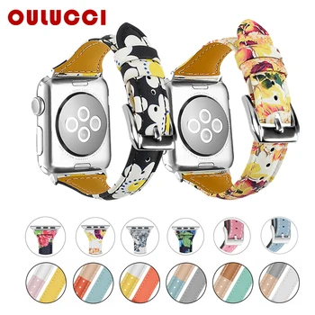 

OULUCCI Printing Leather strap for Apple Watch band 38 mm 42mm iwatch band 4 44mm 40mm Replacement strap for apple watch 5/4/3/2