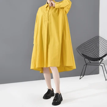 

LANMREM large size women's clothes spring summer new turn down collar long sleeve loose solid color shirt style dresses AQ745