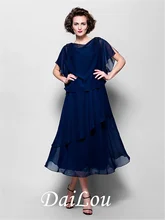 A-Line Mother of the Bride Dress Plus Size Elegant Cowl Neck Tea Length Chiffon Short Sleeve with Ruffles 2021