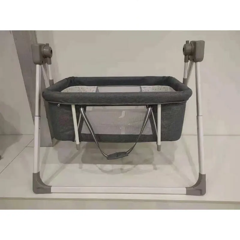 그레이 컬러 베이비 전기 크래들 침대, 원격 제어 및 진정 음악이있는 용 소형 접이식 스윙