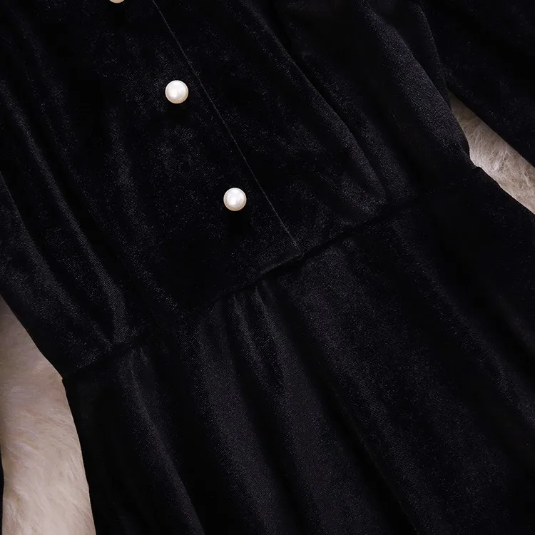 Billige HISUMA 2019 winter neue frauen stehkragen friesen einreiher samt fee kleid weibliche feste taille A linie kleider