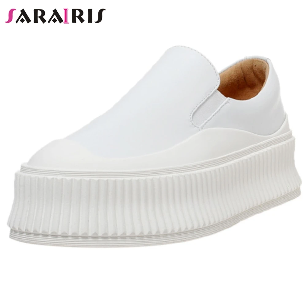

SARAIRIS New Trendy Female Fashion Genuine Leather Flats mixed-color slip-on Loafers Women Comfort High Platform Shoes Woman