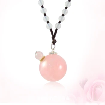 

1PC 20MM Natural Rose Quartzs Stone Ball Essential Oil Round stone Necklace Perfume Bottle Necklace for women