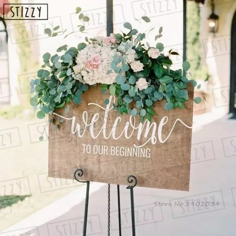 

STIZZY Wall Decal Quotes Welcome To Our Beginning Wedding Wall Sticker For Wood Board Creative Married Party Logo Decor Art A901
