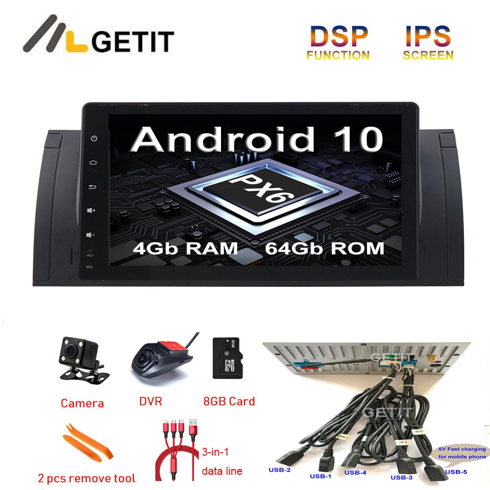 DSP 64G PX6 9 &quotAndroid 0 автомобильный DVD стерео радио для BMW E39 X5 E53 Автомобильный gps