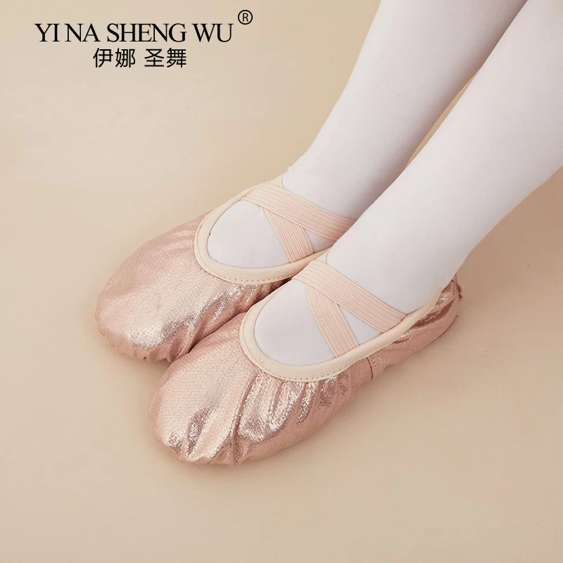

Балетки из искусственной кожи для девочек, танцевальные Тапочки с раздельной подошвой, обувь для балерины, занятий йогой, танцевальные туфли-пачки