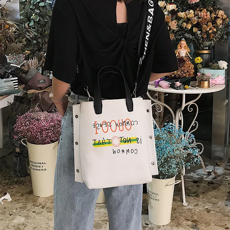 

JIULIN 2019 New canvas Messenger Bag Women's Wide Shoulder Belt Cloth Bag Korean Harajuku Letter Printed Canvas Bag