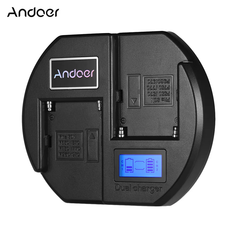 Быстрое зарядное устройство Andoer с цифровым ЖК-дисплеем Двухканальное для камеры