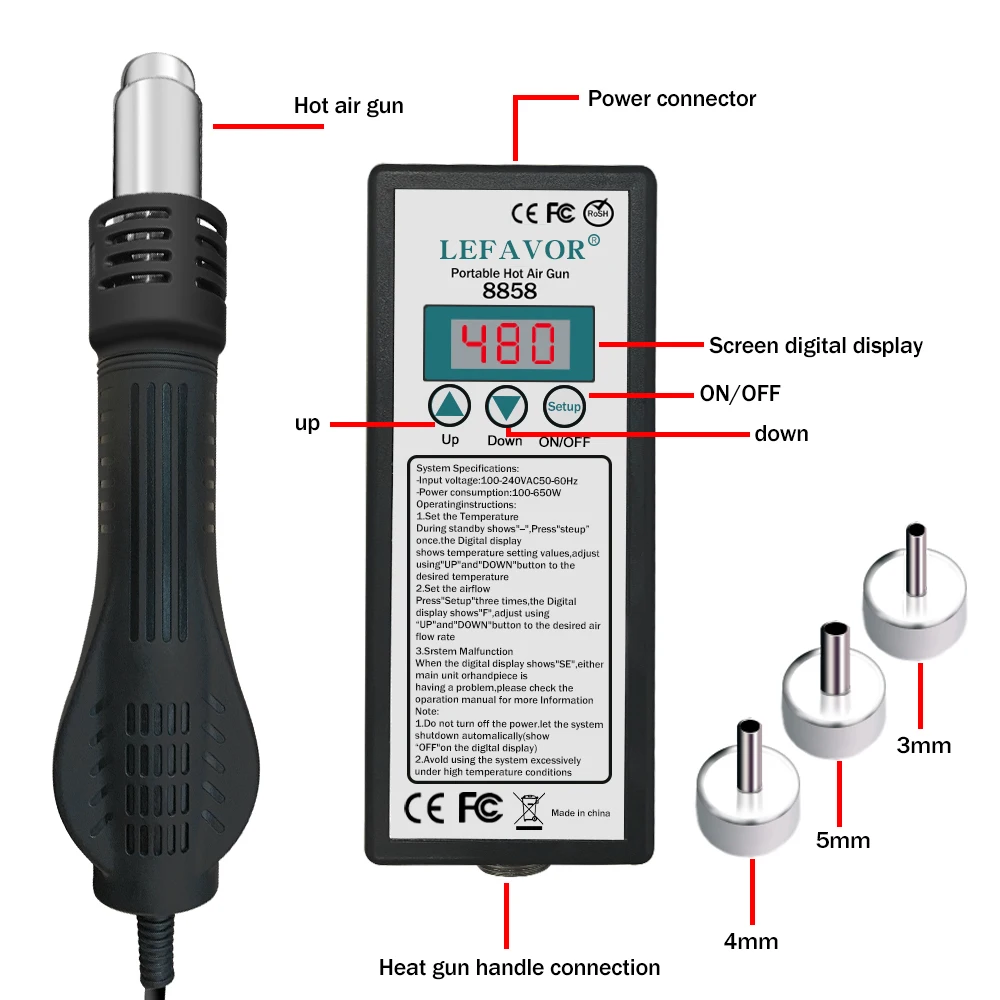 8858 Micro Rework soldering station LED Digital Hair dryer 650W Heat Gun welding repair tools Hot air gun hot air gun,soldering station,heat gun,mini hot air gun