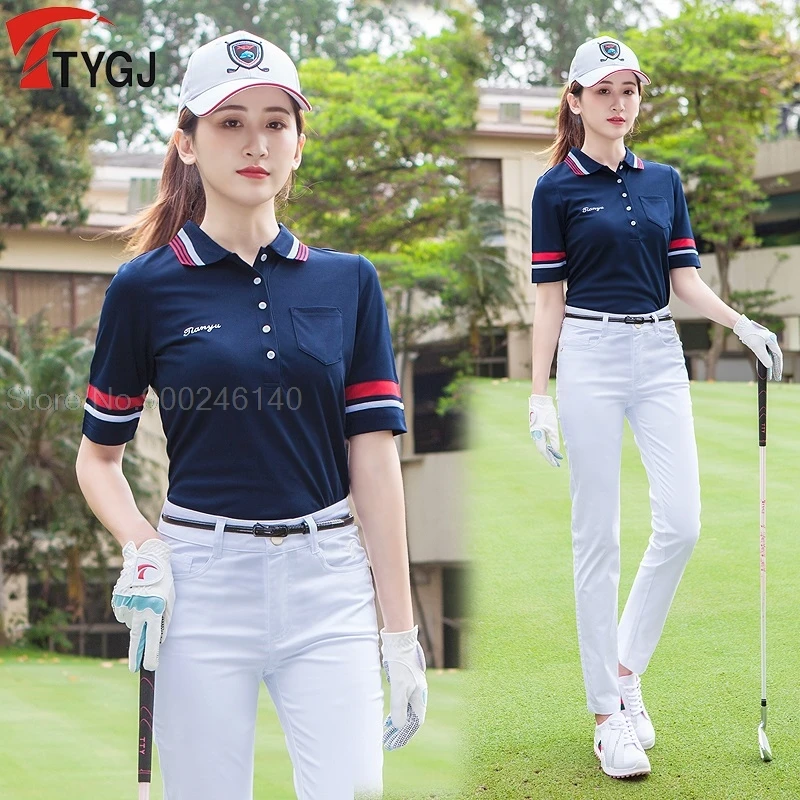 Camiseta de Golf de manga corta para mujer, de Golf de secado rápido, transpirable, ajustada, deportiva, de entrenamiento suave - AliExpress