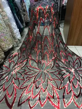 

Nigerian Tulle Lace Fabric With Sequins 3 D Flowers Embroidered Design African French Net Lace Fabric For Wedding Dress 5 Yards
