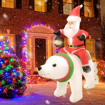

6-Foot Inflatable Christmas Decoration For Old Man Riding Polar Bear With LED Lights Christmas Party For Home Hotel Decoration