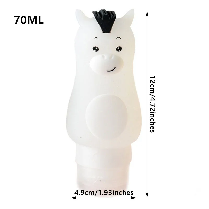 1 шт., милая эмульсия с мультяшными животными, многоразовая бутылка, силиконовый Портативный косметический контейнер для шампуня, косметические бутылки для путешествий - Цвет: 70ML White Horse