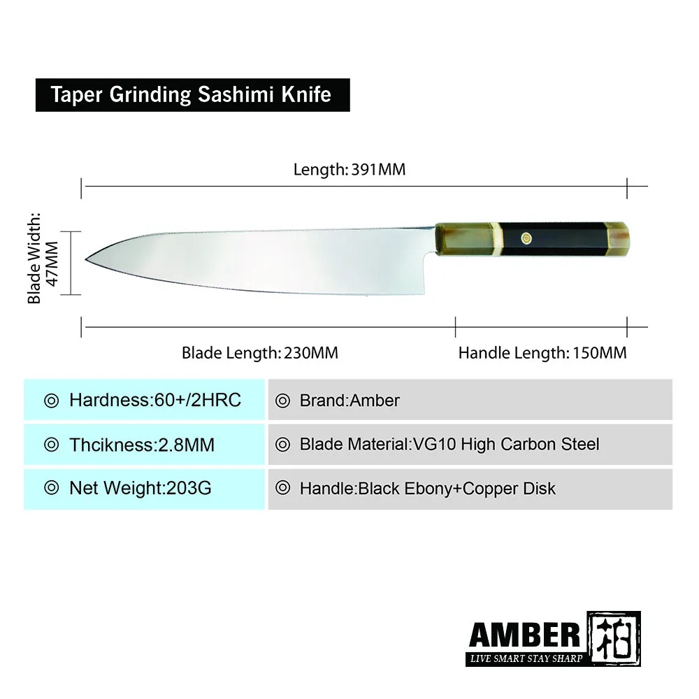 Янтарный 9,2 ''поварской нож VG10 высокий нож из углеродистой стали с зеркальной отделкой профессиональная нержавеющая сталь японский супер гьюто с буффой