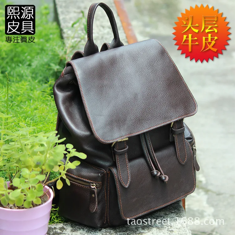 

Hee Source Leather Goods Europe And America Backpack WOMEN'S Bag Genuine Leather Casual Fashion Travel Large-capacity Backpack F
