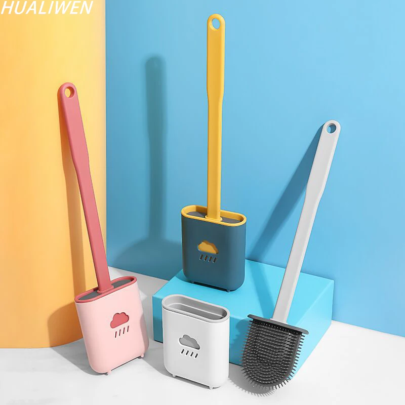 Wall Hanging Silicone Toilet Brush Wc Cleaner With Holder Flat Head Flexible Soft Bristles Bathroom Cleaning | Дом и сад