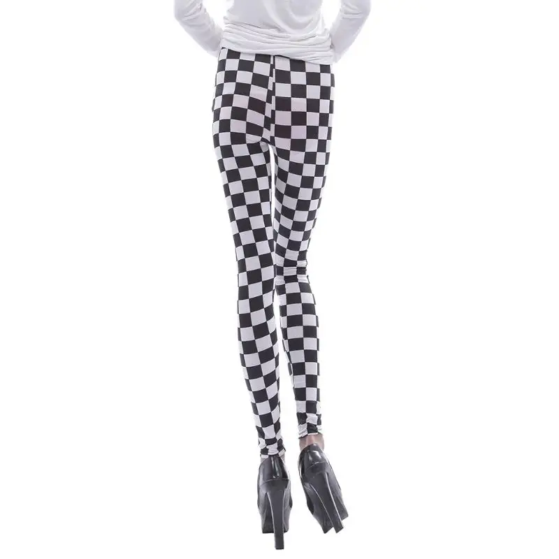Женские черно-белые клетчатые Леггинсы с принтом, средняя посадка, длина по щиколотку, базовые обтягивающие колготки, повседневные спортивные брюки-карандаш