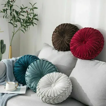 

Round Floor Luxury Velvet Pumpkin Pleated Cushion Pouf Cover Throw Pillow Home Sofa Mat