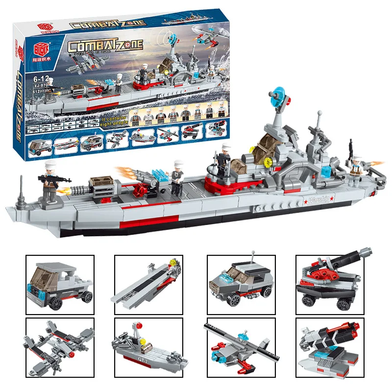 

Children 8-in-1 Aircraft Carrier Battleship Ship Assembled Building Blocks Navigation Military Doll Toy Children'S Educational A