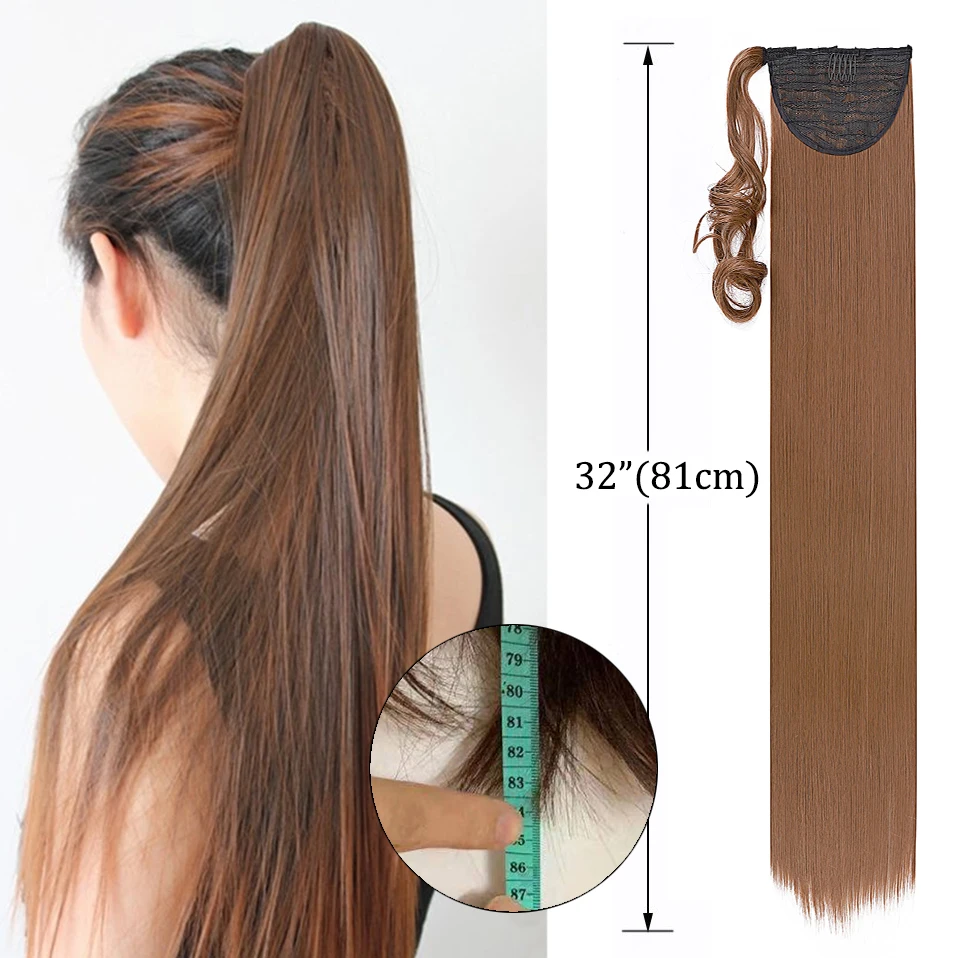 S-noilite Synthetic Long Straight Clip In Ponytail Hair Extensions fake hair extensions Wrap Around Ponytail Hairpiece Clip In Hair Tail False