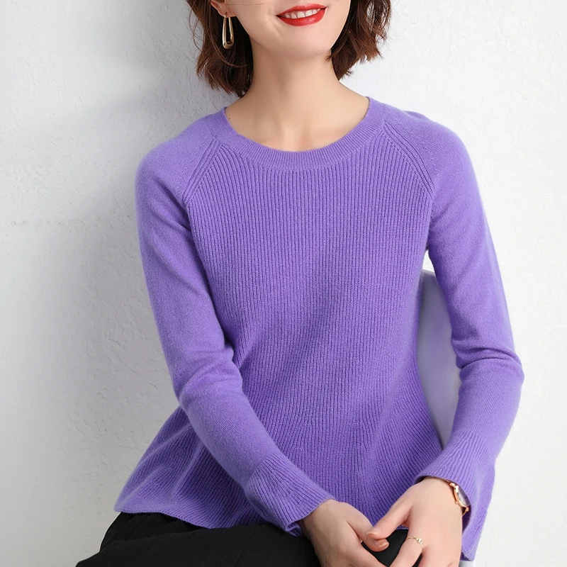 Новое поступление женский чистый кашемировый свитер, пуловер осень зима круглый вырез длинный рукав базовый джемпер для женщин мягкая рубашка
