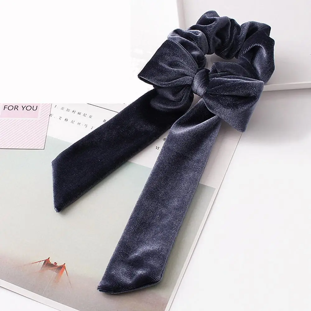 blue gray 1 шт., женские бархатные резинки для волос с бантом, резинка для волос, эластичные резинки для волос, конский хвост, держатель, аксессуары для волос для девочек - Цвет: blue gray