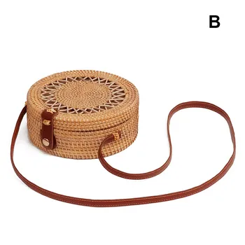 

New Beach Straw Rattan Women Round Bag Crossbody Handmade Hollow Out bag