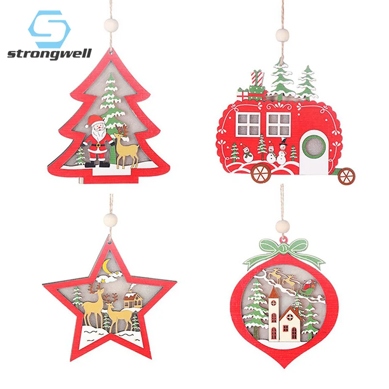 

Strongwell Creative Warm Light Car Tree Christmas Tree Decorations Openwork Wooden Pendant Christmas Decoration For Home Decor