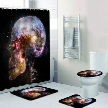 

3D Digital Printing Shower Curtain Bathroom Floor Mat Base Mat Combination Set Halloween Owl Collection Pattern Home Decoration.
