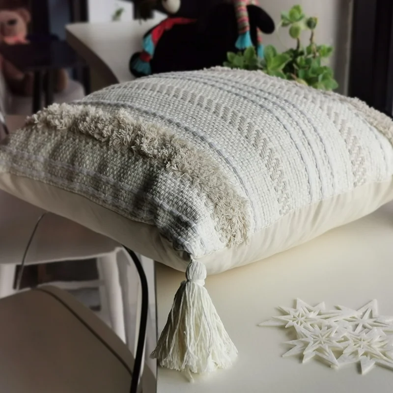 2 шт. cojines decorativos para sofa Morocco Геометрическая бежевая белая наволочка с кисточкой Рождественская наволочка для подушки Гарри стили