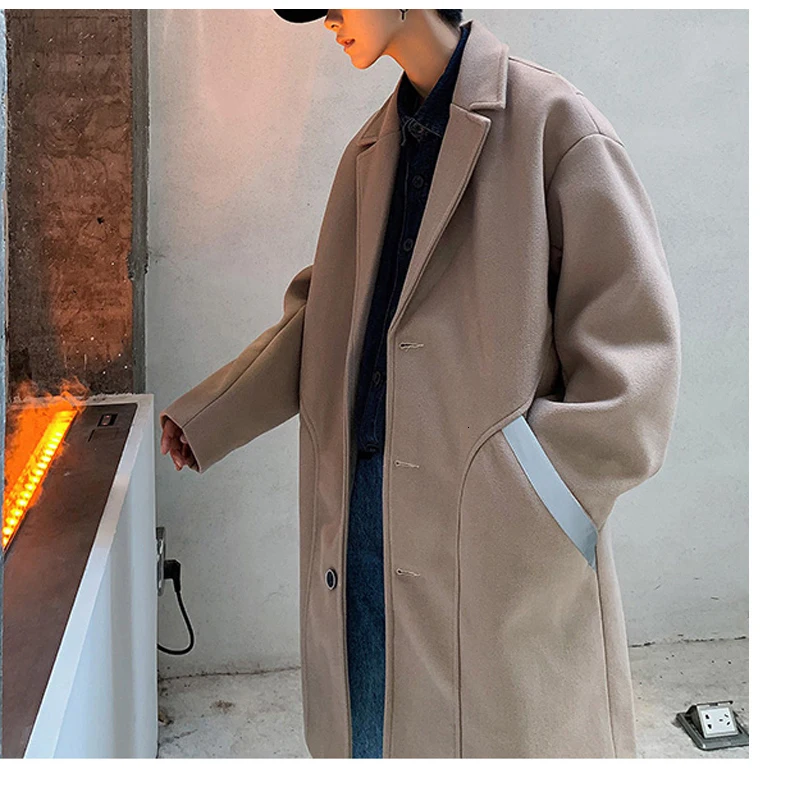 Men's coat winter new style long color contrast thickened single breasted coat loose casual personality youth men's wear