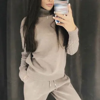 

Women Autumn Winter Sweater Suit Sets Fashion Thick 2PCS Track Suit Female Knitted Trousers+Jumper Tops Costume Two Piece Set