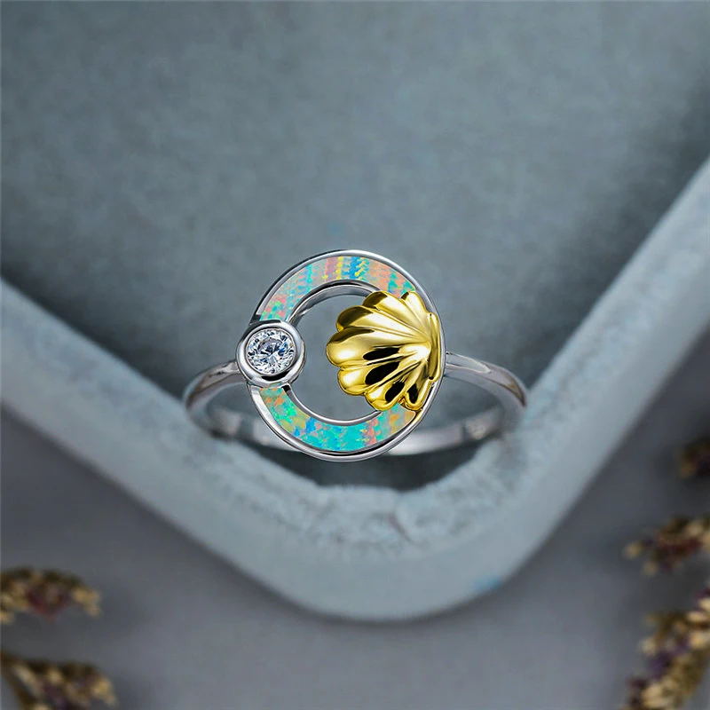 Модный женский белый камень огненный опал кольцо элегантное серебряное обручальное кольцо с кристаллами винтажное Золотое кольцо в виде ракушки Свадебные Кольца для женщин