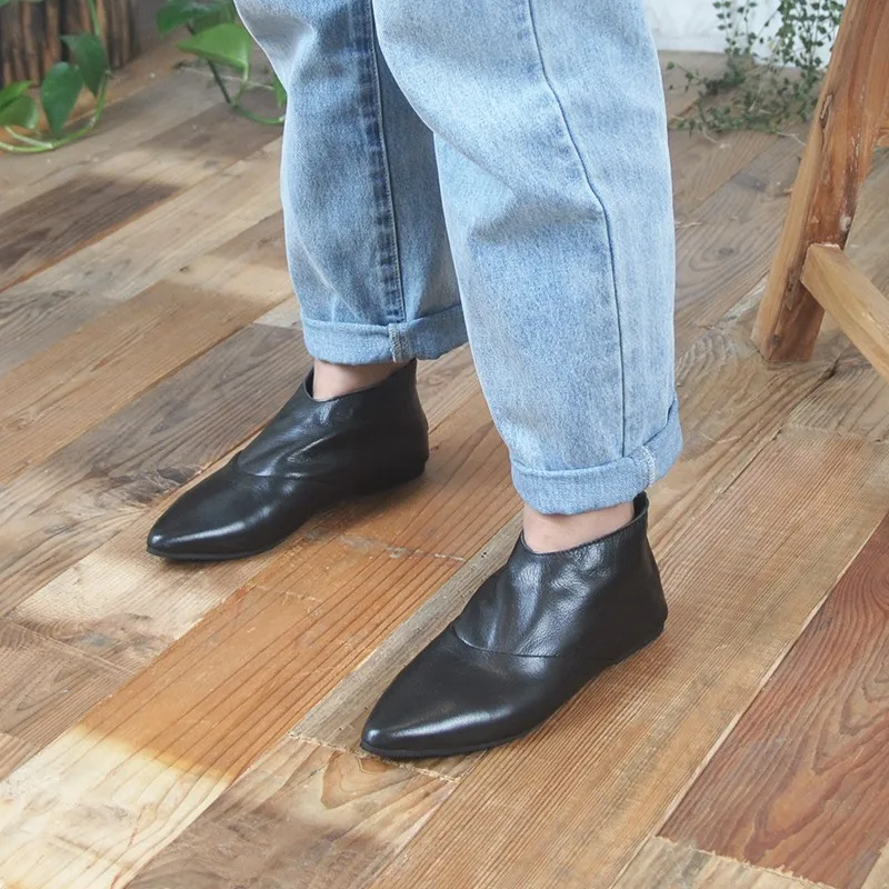 

Autumn winter Genuine Leather Low Heel Women Boots Point Toe Black Ankle Boots Zip European style Woman Martin Shoes