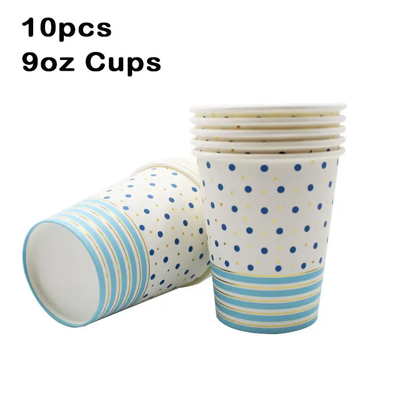 Cups 9oz 10pcs 10 шт. 7-дюймовый синий тарелки в горошек Baby Shower День рождения одноразовая посуда Бумага чашки дети мальчики выступает Свадебная вечеринка поставки - Цвет: Cups 9oz 10pcs