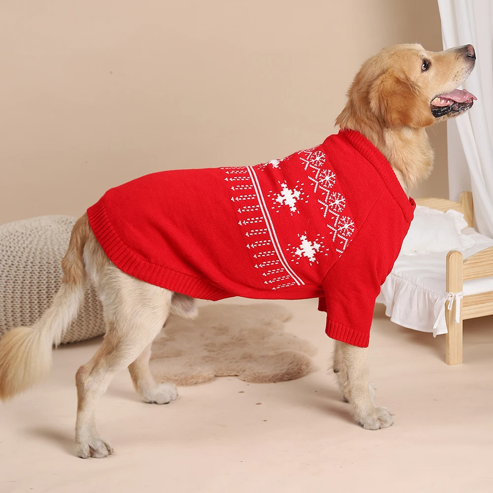 HOOPET Snowflake Warm Red Sweater For Big Dogs Winter Outing Soft Pet Clothing Christmas Dog Sweater