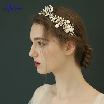 

New Arrival Tiara Bridal Headwear Golden Crown Bride Pearl Hairband Wedding Hair Accessories Modeling Photography OrnamentsG4203