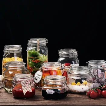 

Glass Kitchen Storage Canister Jars - Crystal Clear Food Storage Jars With Clear Lid And Bail & Trigger Hermetic Seal