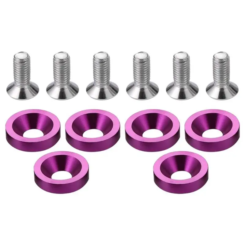 Purple 6x JDM автомобиль модифицированные шестигранные крепежные детали молоток для правки крыльев двигателя вогнутые винты номерные знаки шайбы алюминиевые болты M8 Прямая - Название цвета: Purple