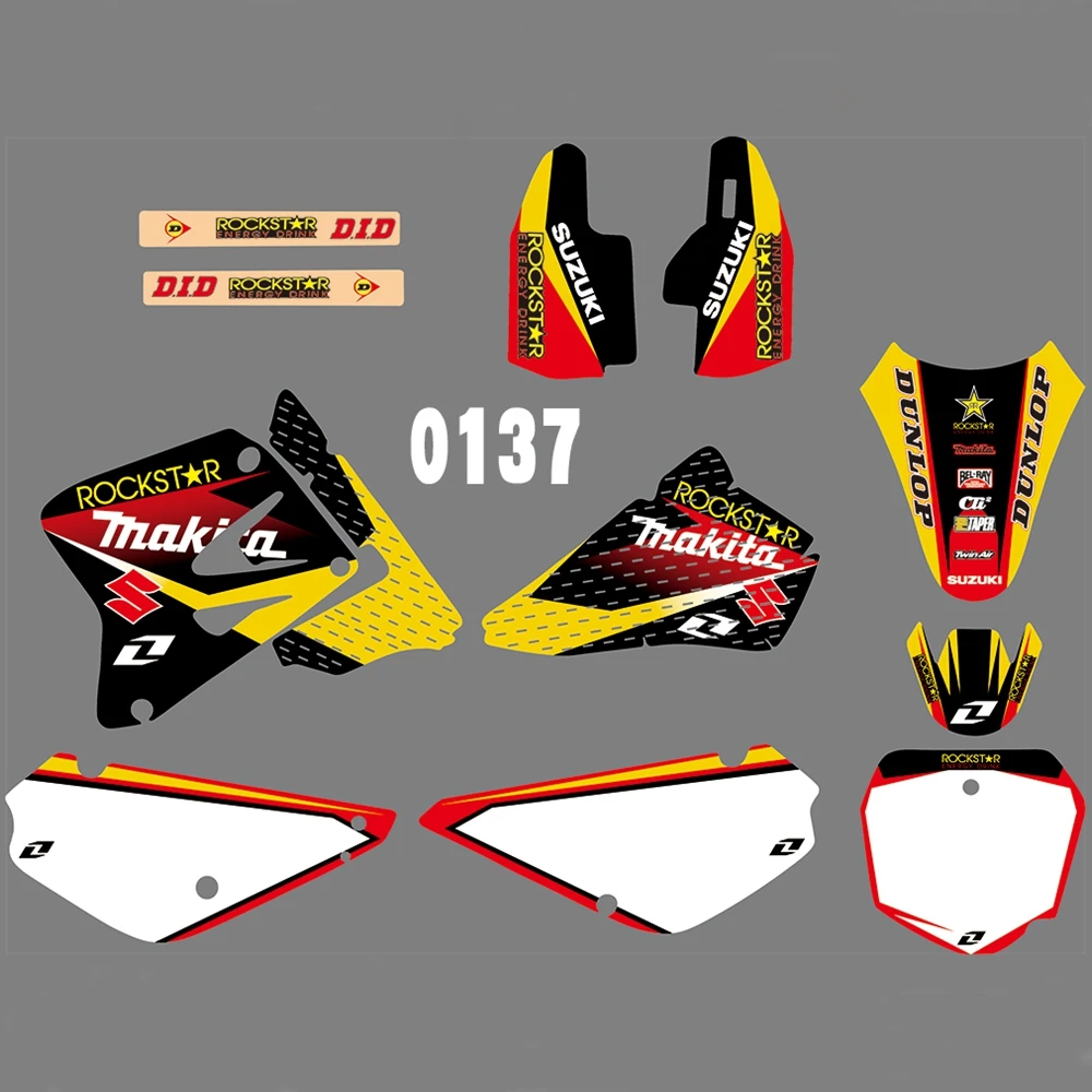 Для SUZUKI RM85 2001- Графика наклейки на заказ Номер Наименование лента 3M Полный мотоцикл Фоновые наклейки аксессуары