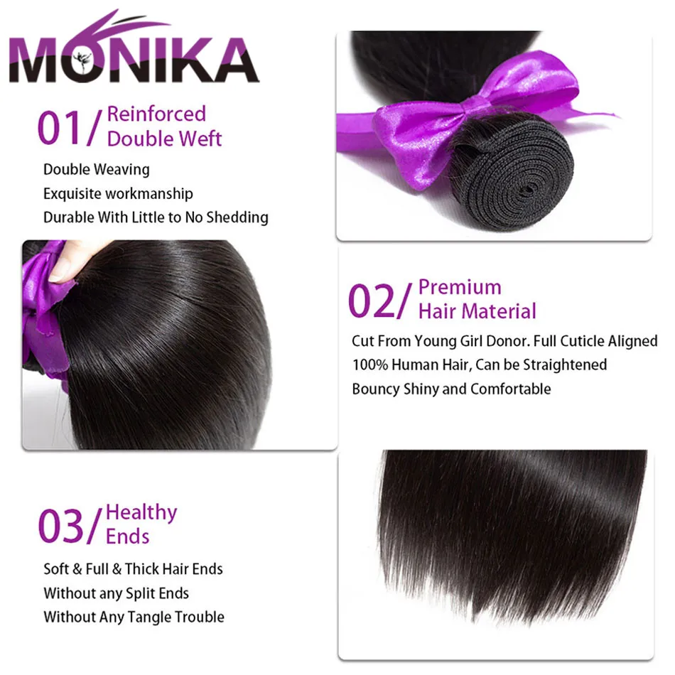 Monika 30 inch Bundles Straight Hair Bundles Human Hair 3 Bundles Brazilian Hair Weave Bundles Non Remy Mecienne Hair Extensions