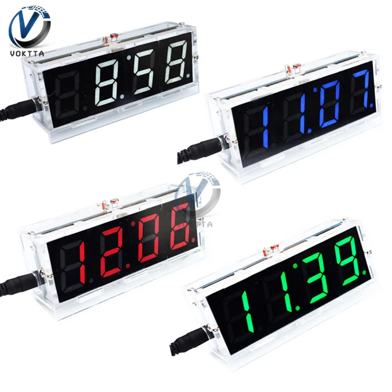 

DIY KIT Electronic Clock LED Microcontroller Kit Digital Clock Time Light Control Temperature Thermometer Red/Blue/Green/White