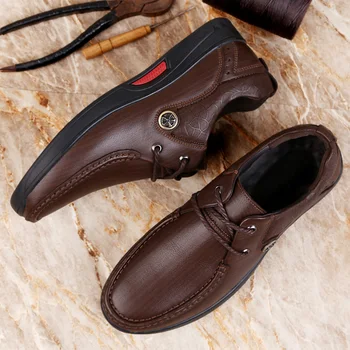 

Brand Mens Business Shoes Genuine Leather Retro Non-Slip Office Shoes High Quality Round Toe Casual Oxford Luxury Shoes For Men