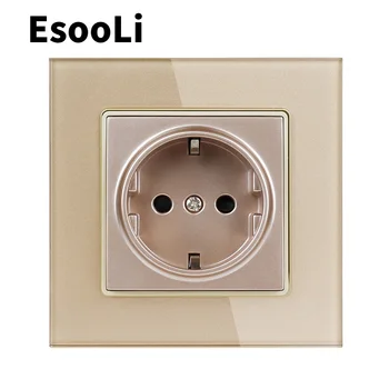 

EsooLi Power Socket Glass Panel Wall Crystal Power Socket Plug Grounded, 16A EU Standard Electrical Outlet 86mm * 86mm