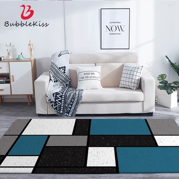

Bubble Kiss Nordic Style Blue Square Pattern Carpets Anti-slip Coffee Dining Table Carpet Bedroom Decor Customized Carpet Rugs