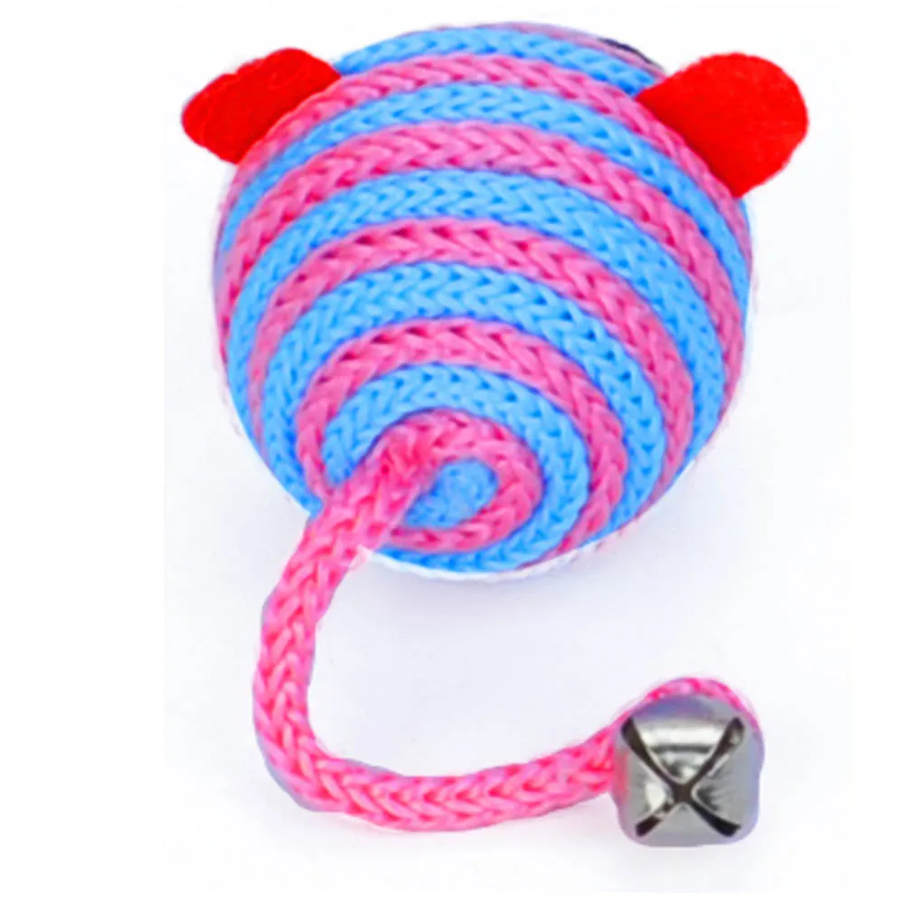 Lovely Stripe Nylon Rope Round Ball Mouse Long Tail Bell Pet Cat Bite Play Toy