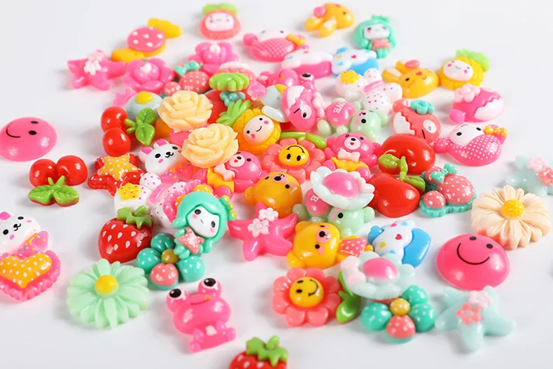 100 шт случайным образом смешанные Kawaii Cartton плоские резиновые Кабошоны Скрапбукинг Ремесло DIY украшения Детские аксессуары для волос