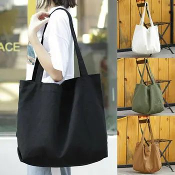 

NEW 2020 Women Canvas Shopping Bag Large Tote Bag Shopper Satchel Large Beach Shoulder Handbag